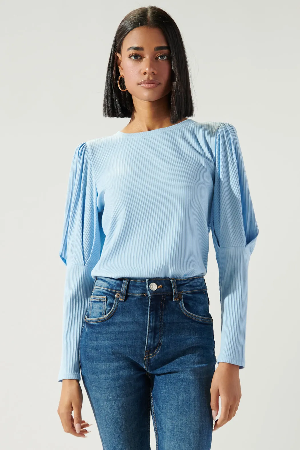 Reverie Ribbed Knit Mutton Sleeve Top