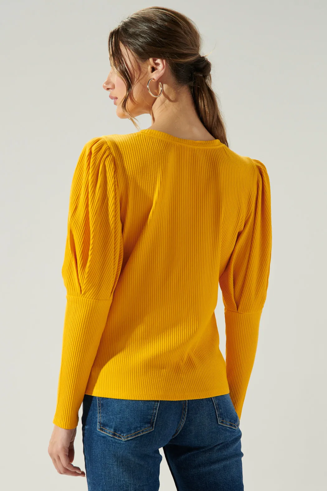 Reverie Ribbed Knit Mutton Sleeve Top