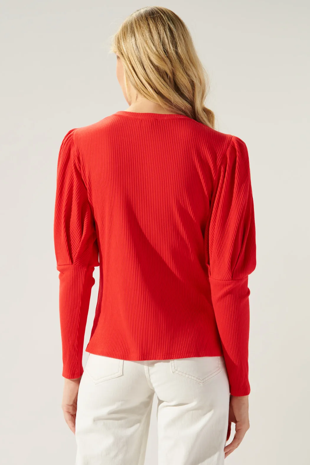 Reverie Ribbed Knit Mutton Sleeve Top