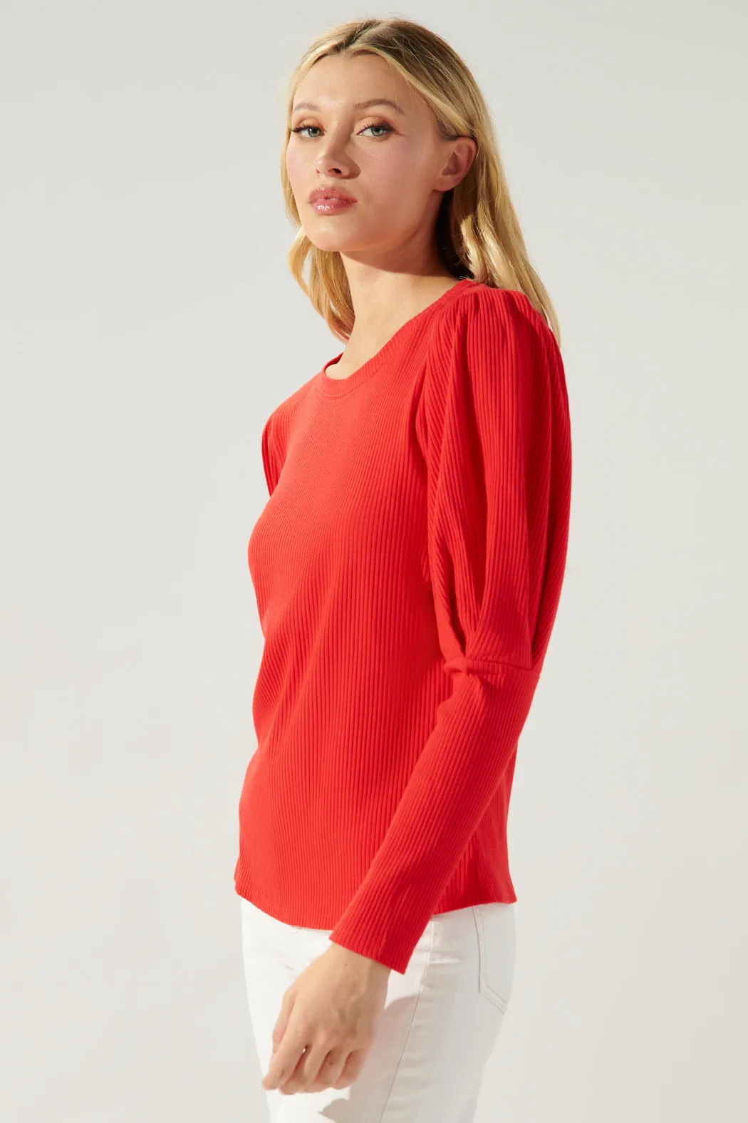 Reverie Ribbed Knit Mutton Sleeve Top