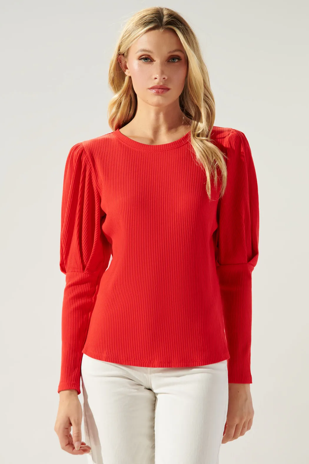 Reverie Ribbed Knit Mutton Sleeve Top