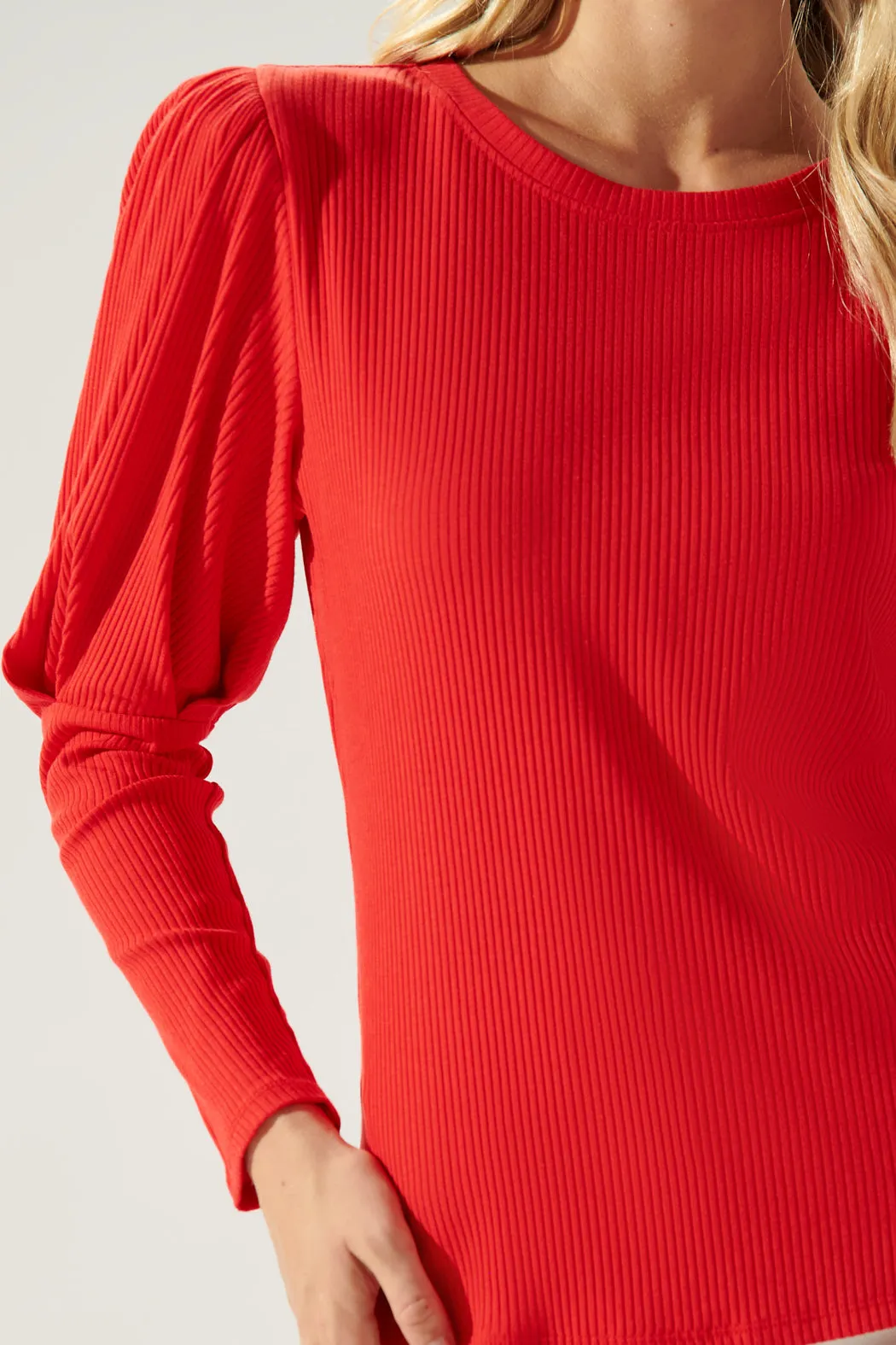 Reverie Ribbed Knit Mutton Sleeve Top