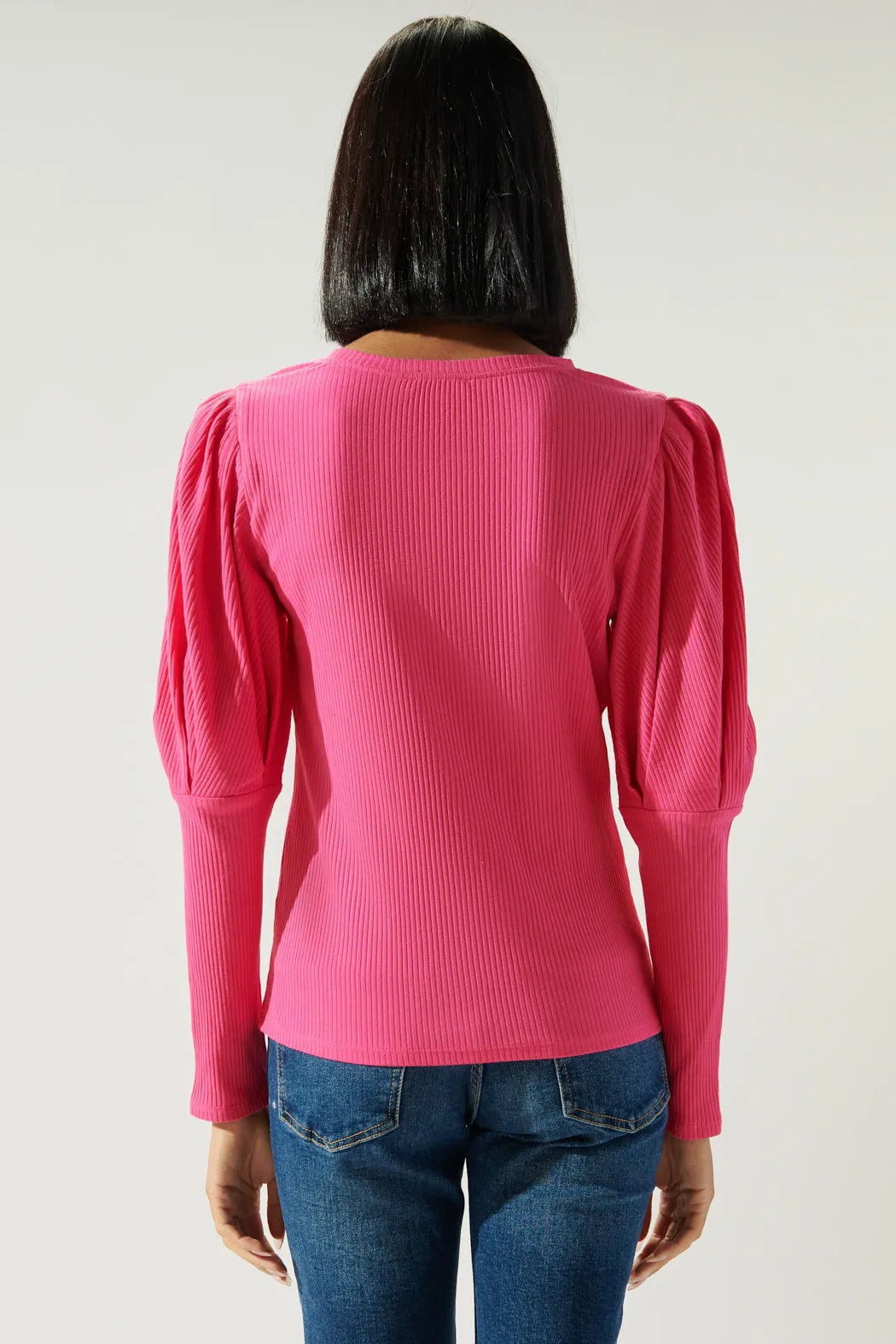 Reverie Ribbed Knit Mutton Sleeve Top