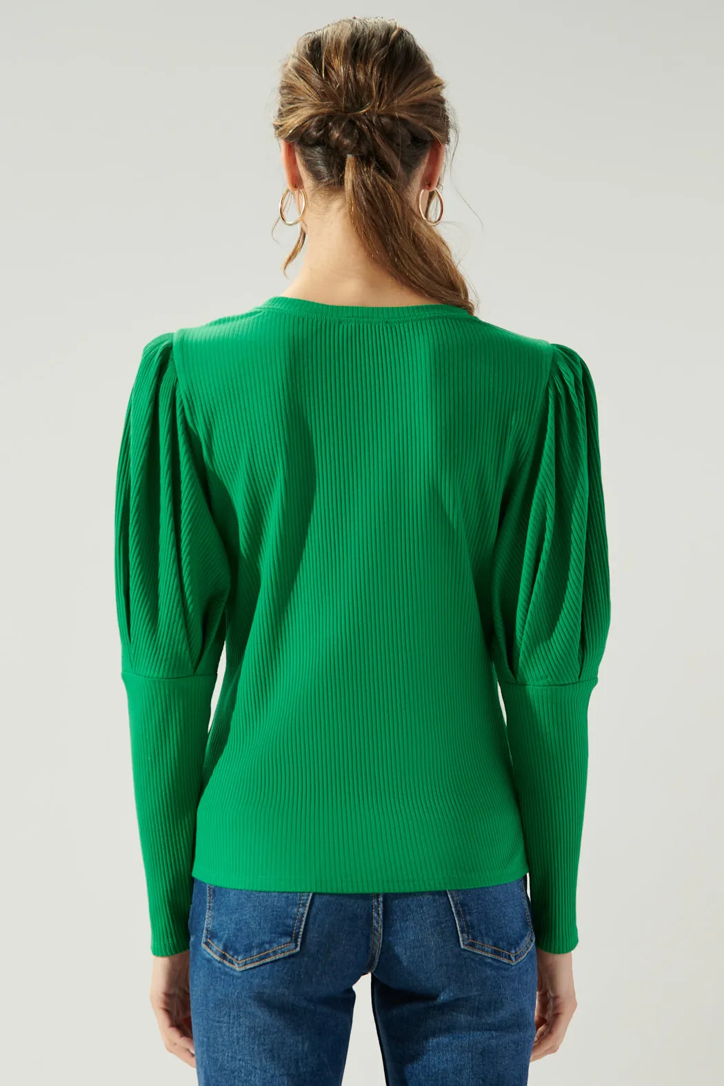 Reverie Ribbed Knit Mutton Sleeve Top