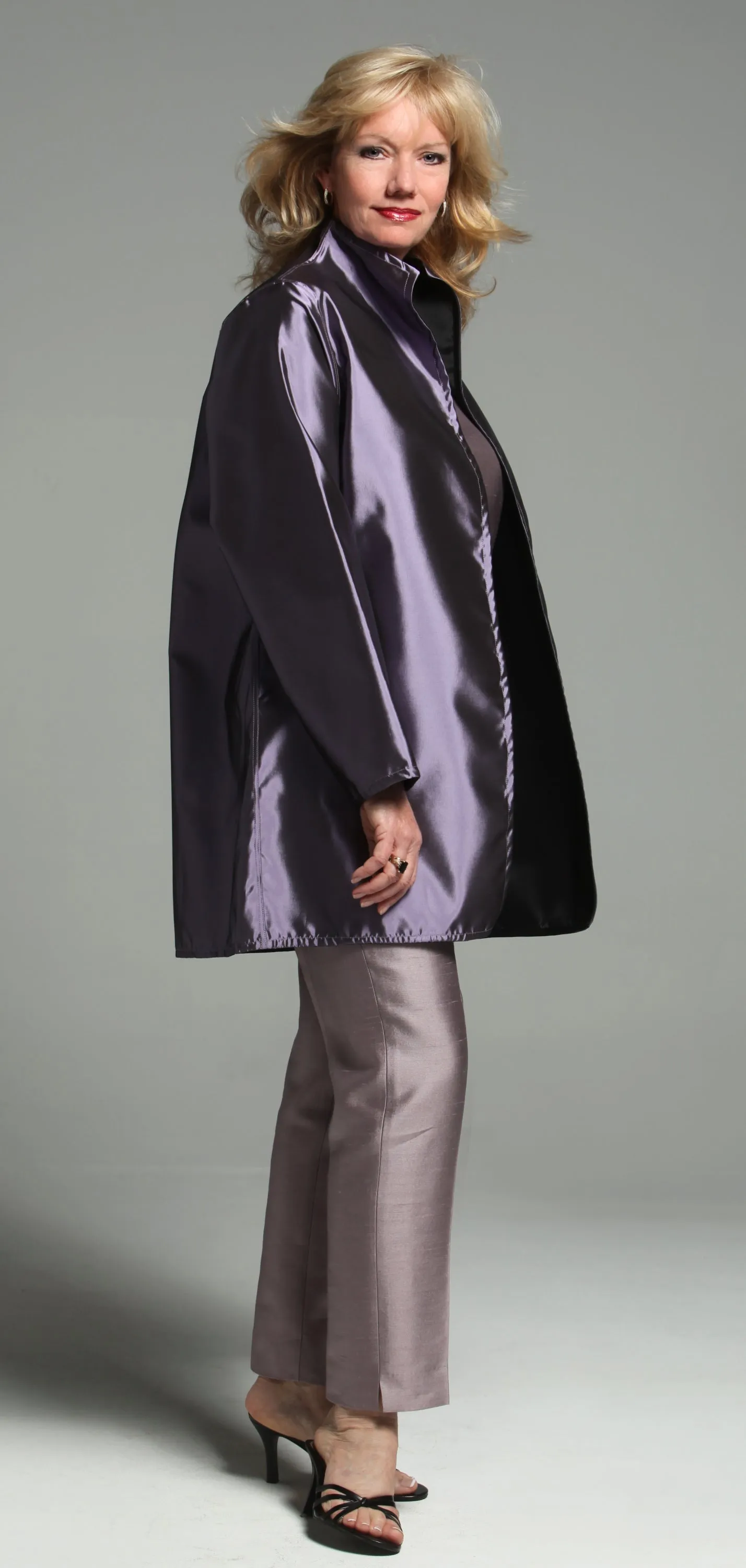 Reversible Lavender and Black Taffeta Coat