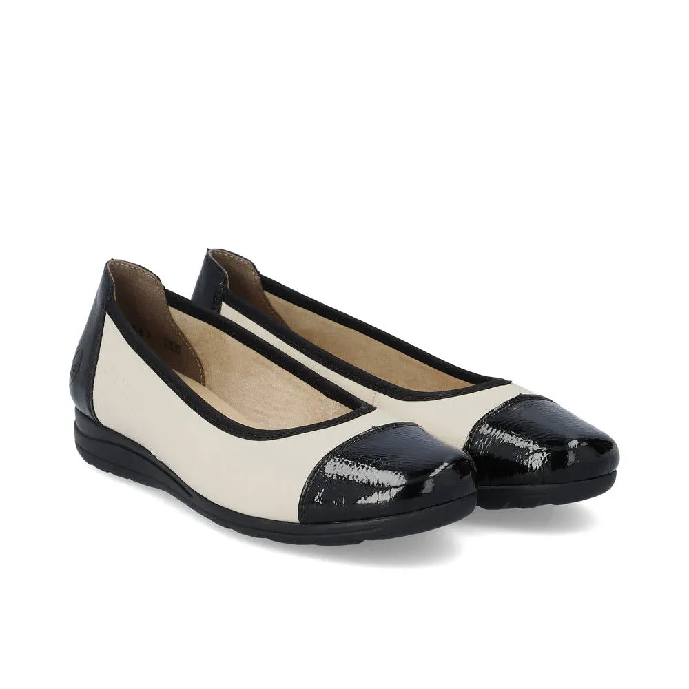 RIEKER BALLET FLAT BLACK AND TAUPE - WOMENS