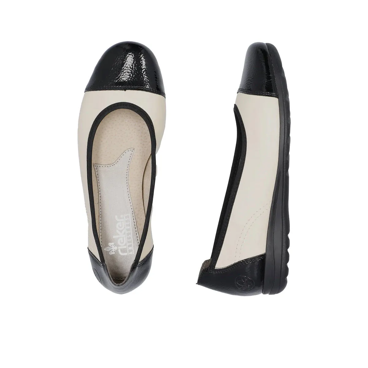 RIEKER BALLET FLAT BLACK AND TAUPE - WOMENS