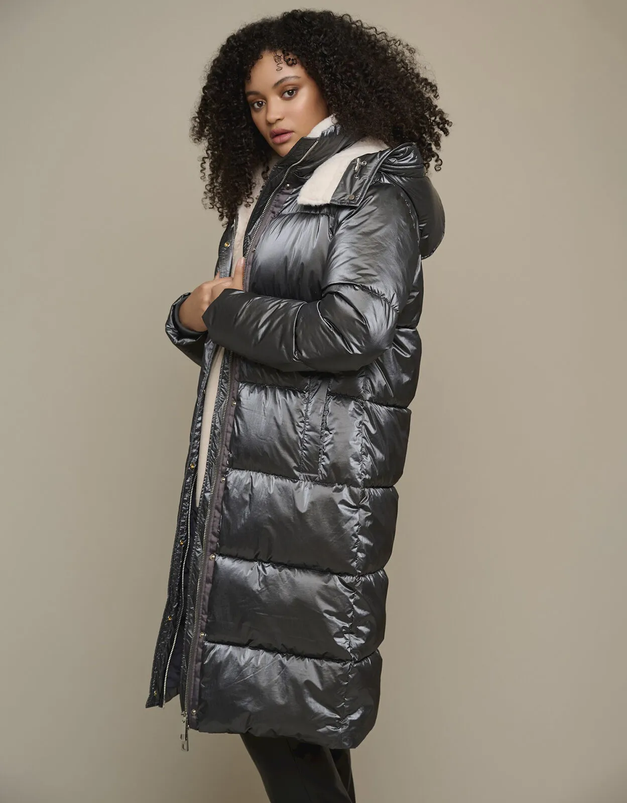 Metallic Grey Padded Coat by Rino and Pelle