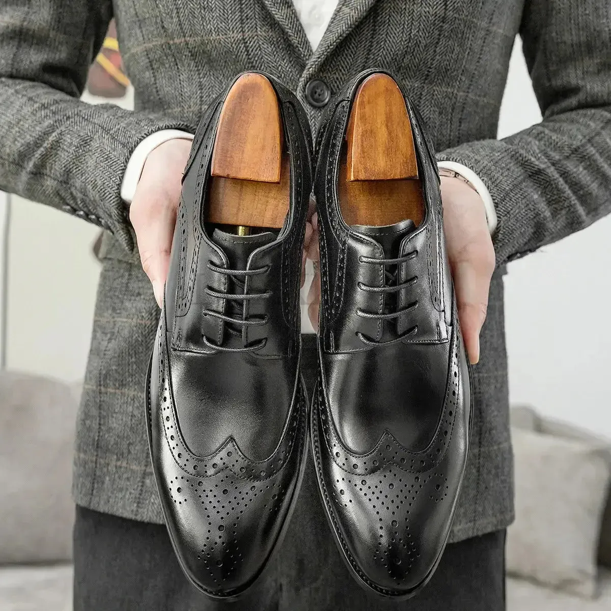 Ryno - Brogue Derby leather dress shoes for men