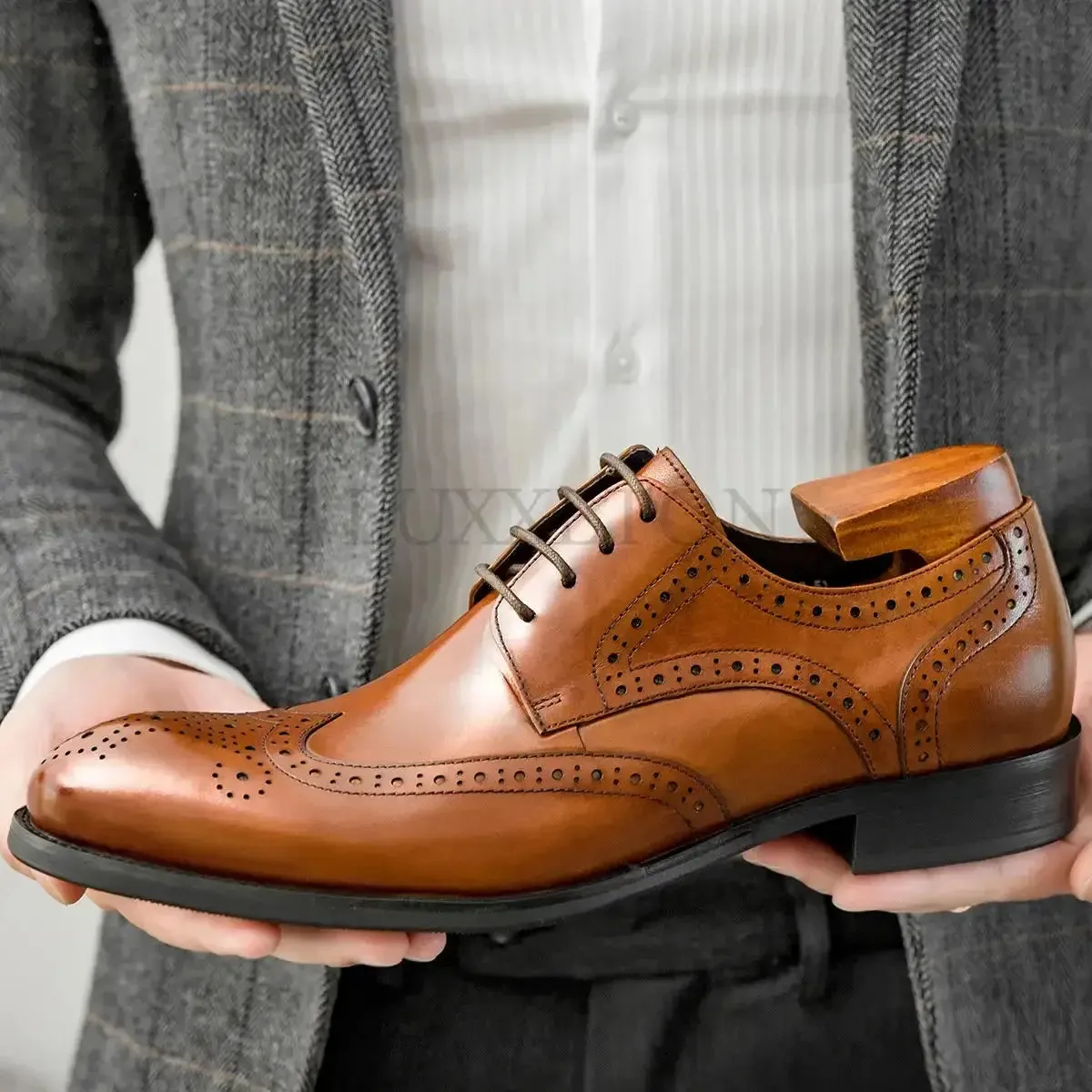 Ryno - Brogue Derby leather dress shoes for men