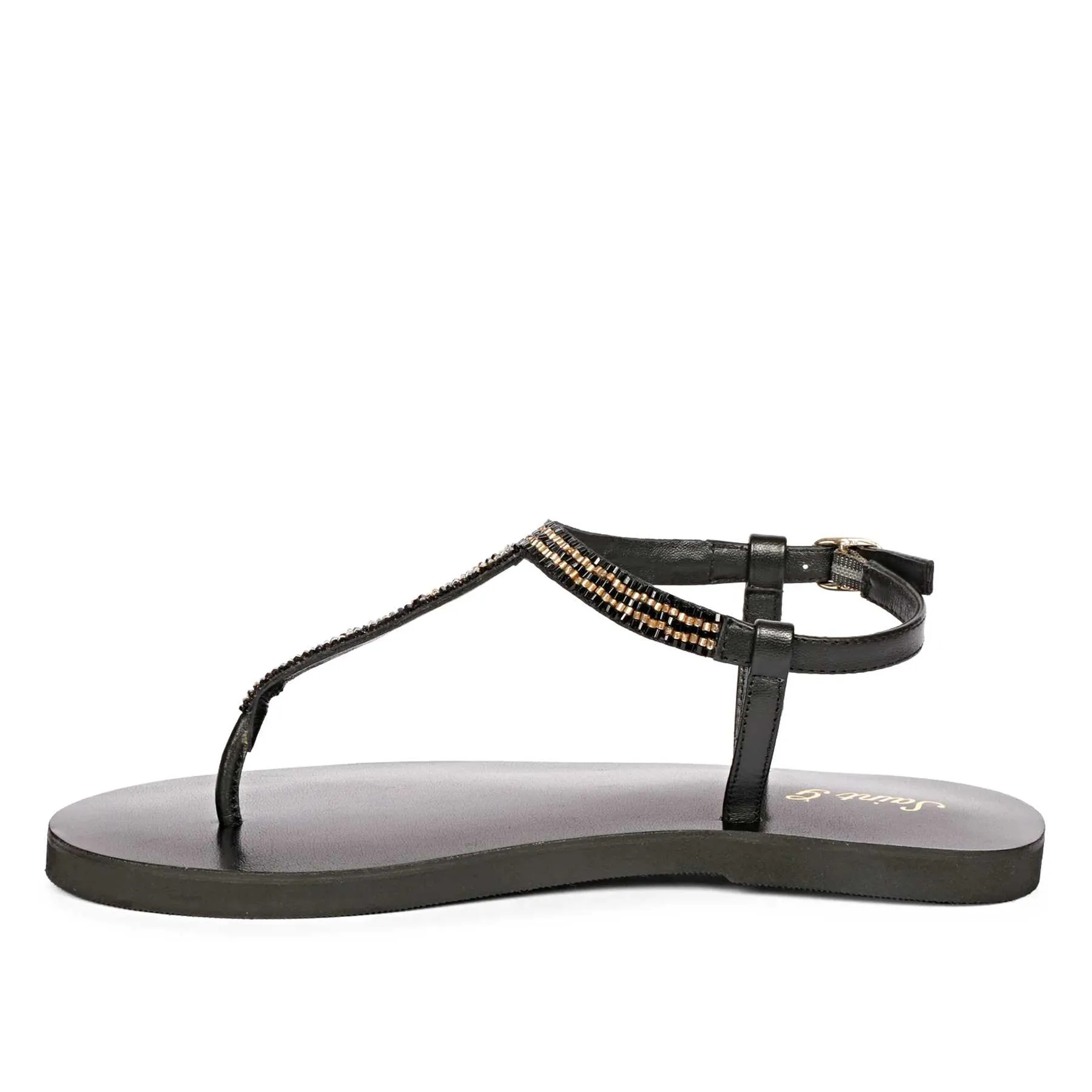 Saint Abigail Black Leather Flat Sandals