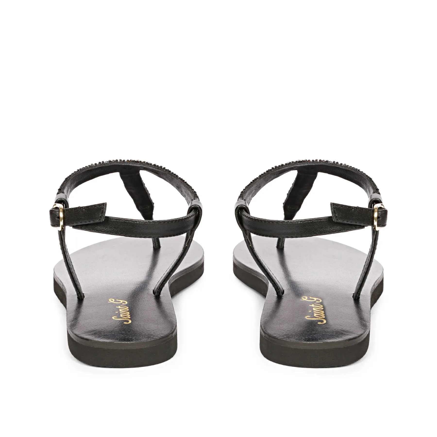 Saint Abigail Black Leather Flat Sandals