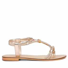 Saint Andrea Crystal Cord Rose Gold Leather Flat Sandals