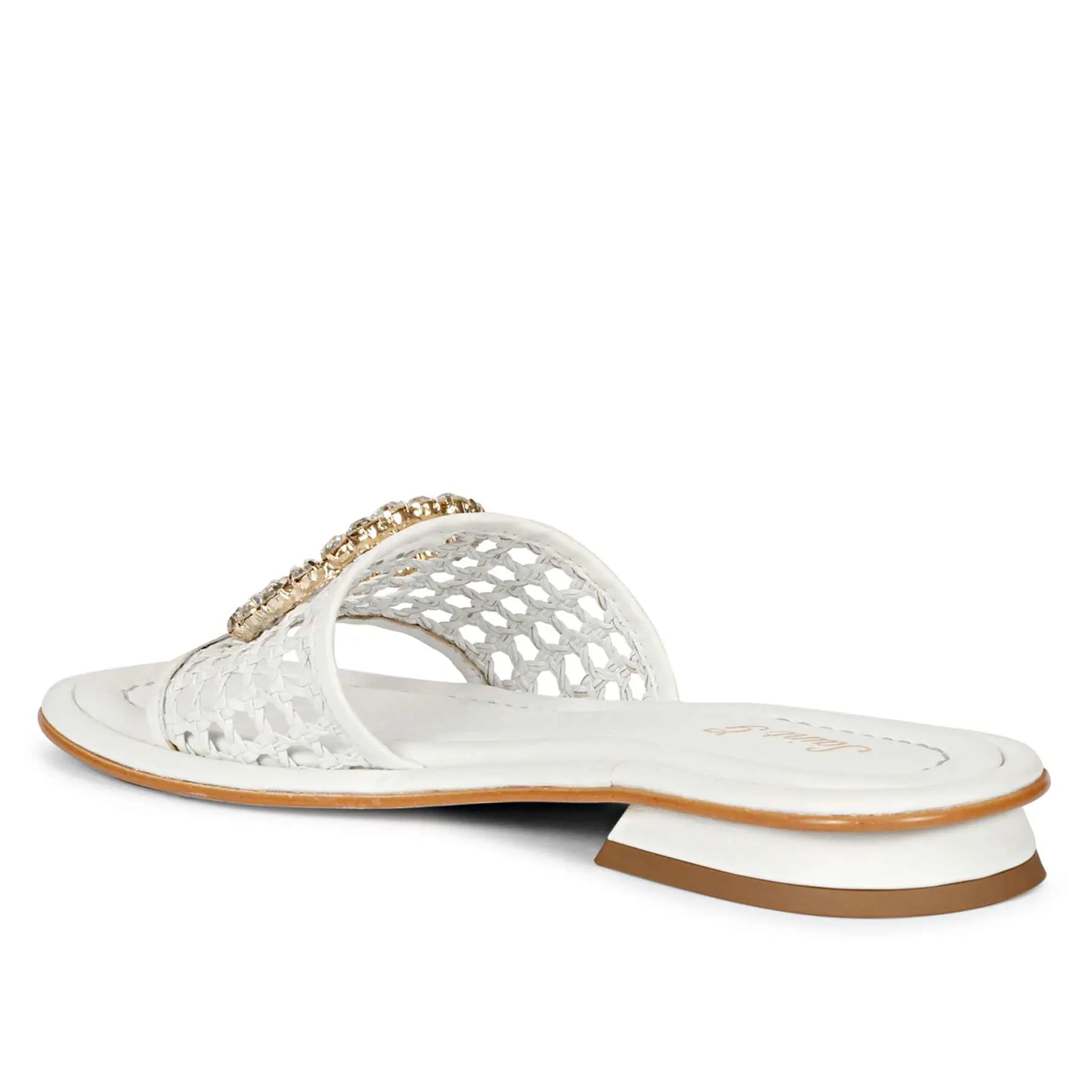 Saint Carly Off White Leather Flat Sandal.