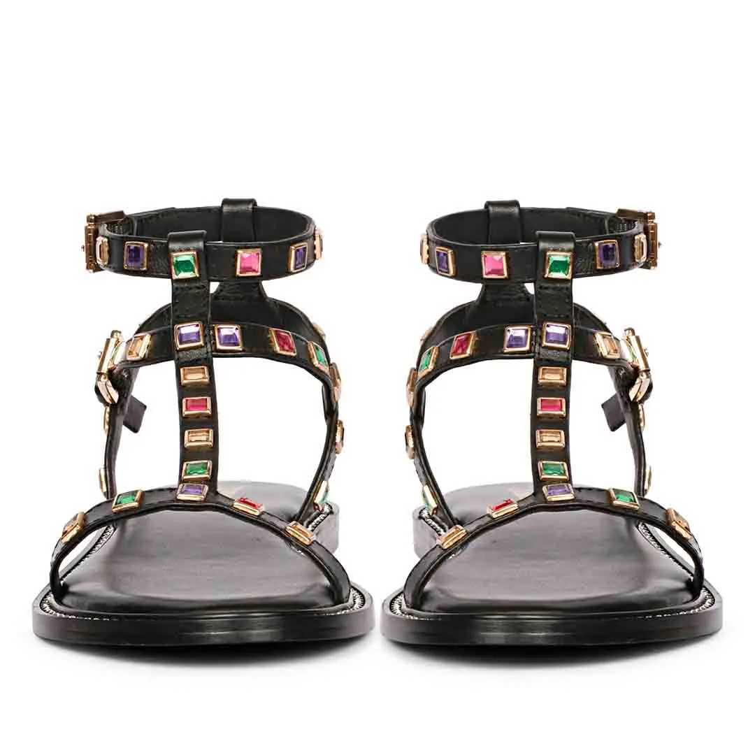 Saint Scarlett Black Leather Flat Sandal.