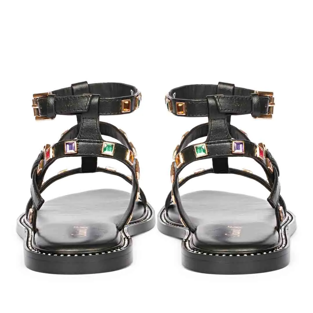 Saint Scarlett Black Leather Flat Sandal.