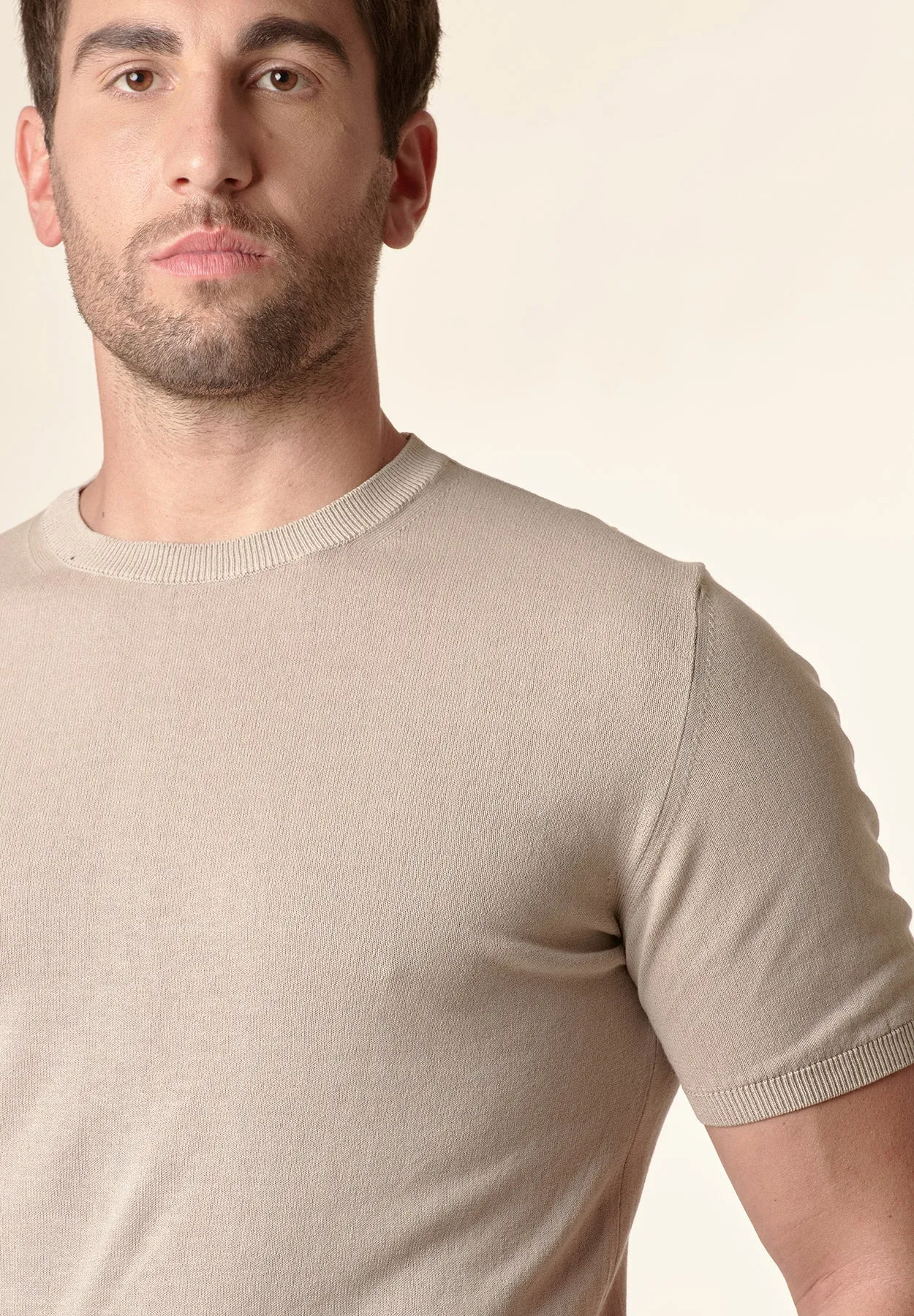 Sand color cotton crepe t-shirt.