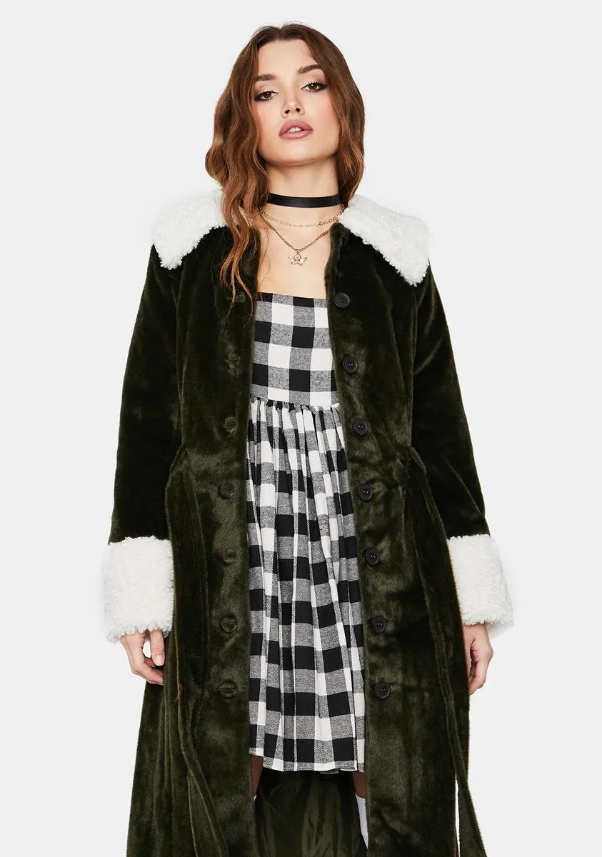 Sass Faux Fur Trench Coat Olive Collegiate