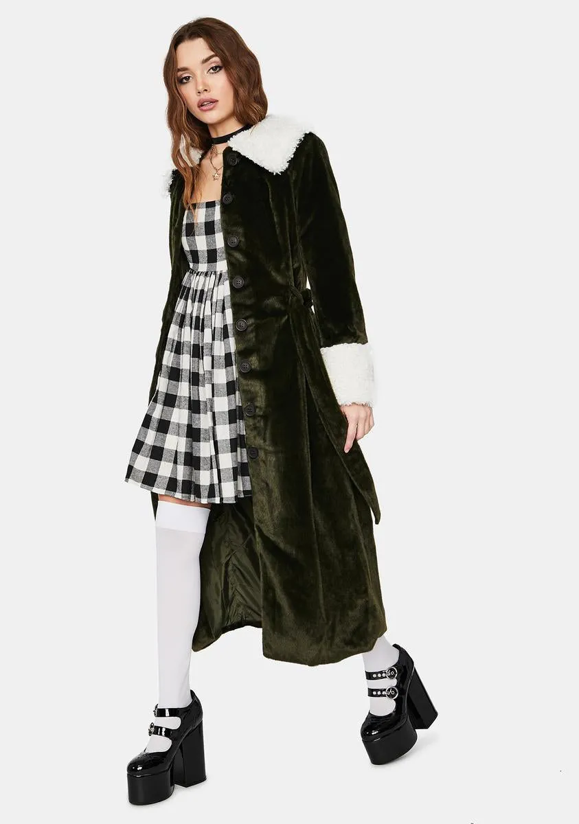 Sass Faux Fur Trench Coat Olive Collegiate