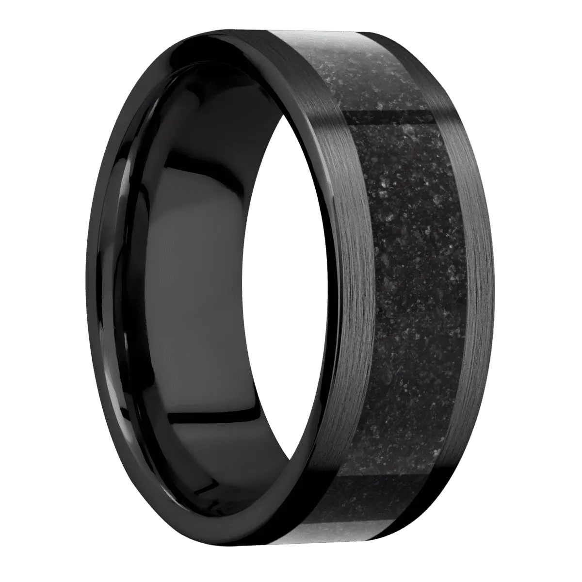 Satin Finish Zirconium Ring with Black Dinosaur Bone Inlay