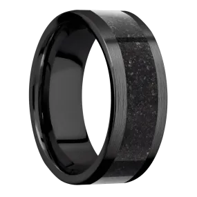 Satin Finish Zirconium Ring with Black Dinosaur Bone Inlay