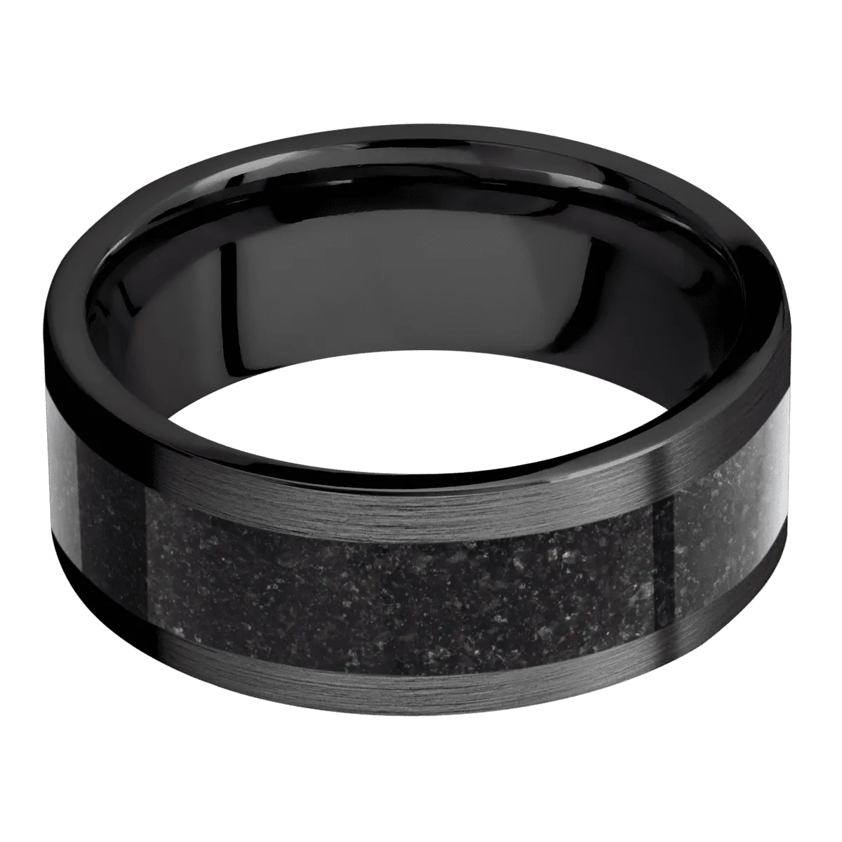 Satin Finish Zirconium Ring with Black Dinosaur Bone Inlay