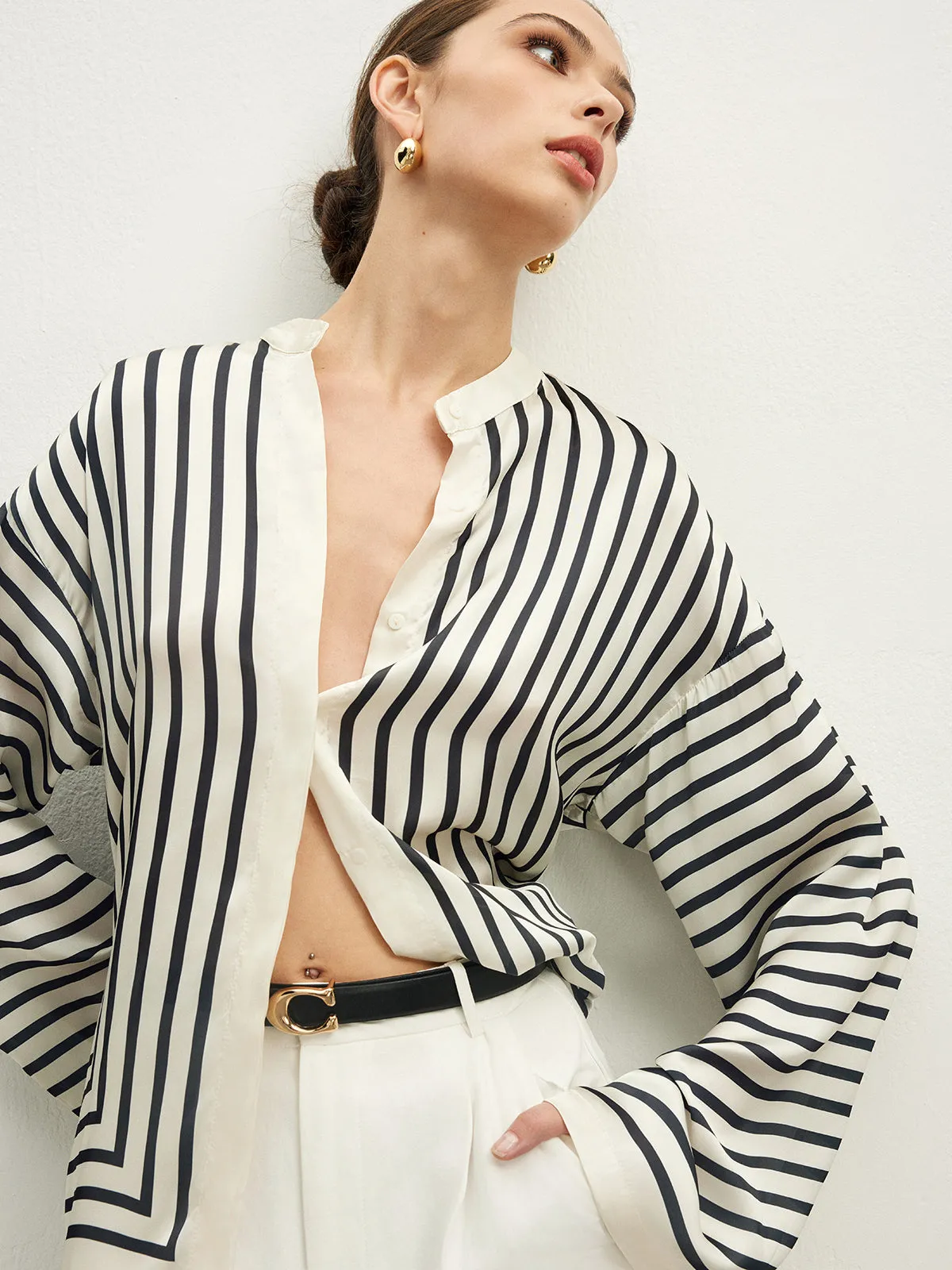 Satin Striped Button Cozy Shirt