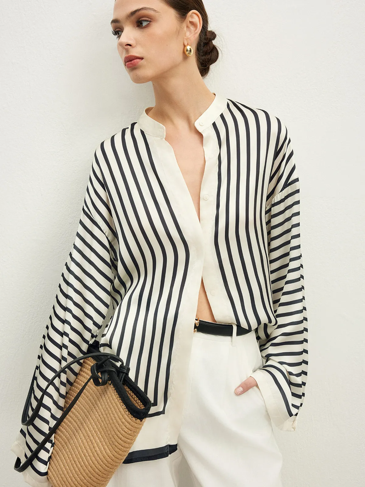 Satin Striped Button Cozy Shirt