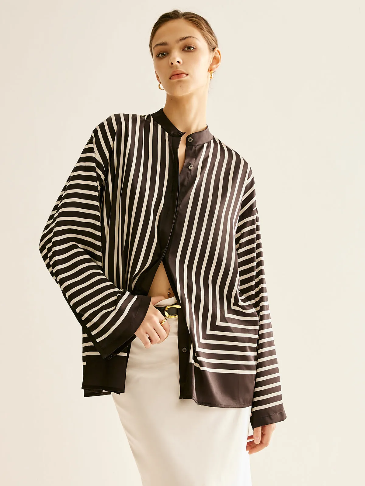 Satin Striped Button Cozy Shirt