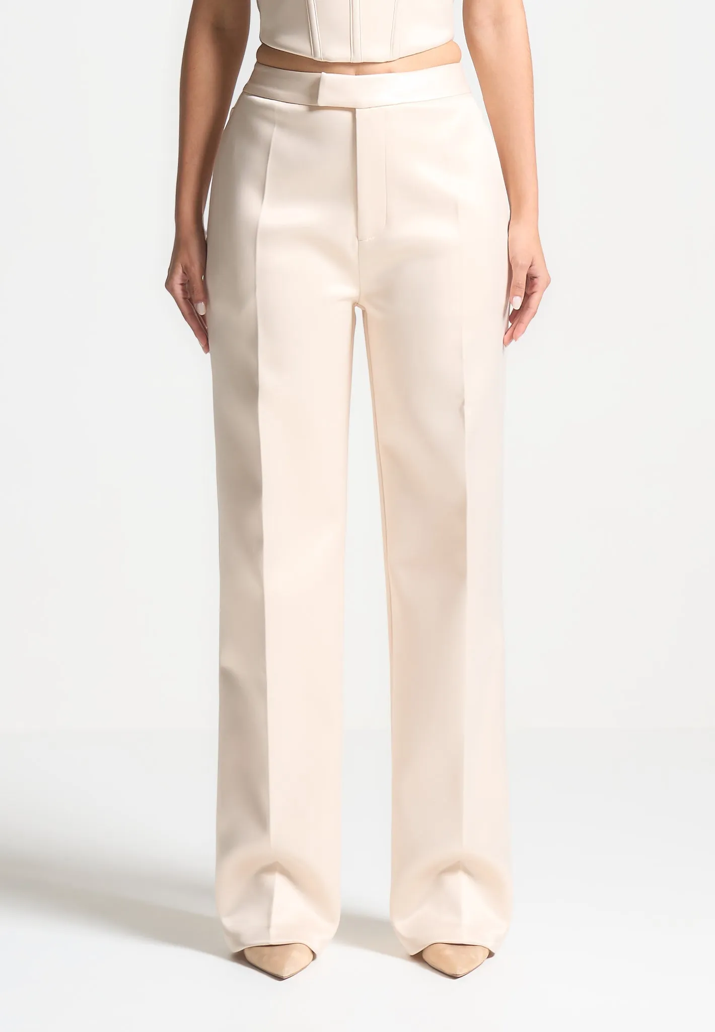 Satin Tailored Trousers - Champagne