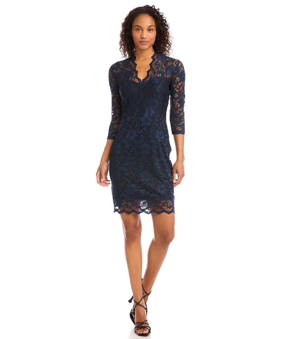 Scallop Hem Lace V-Neck Dress