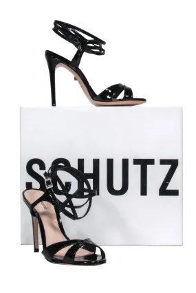 Schutz - Black Patent Leather Wrap Ankle Strap Heels Sz 6