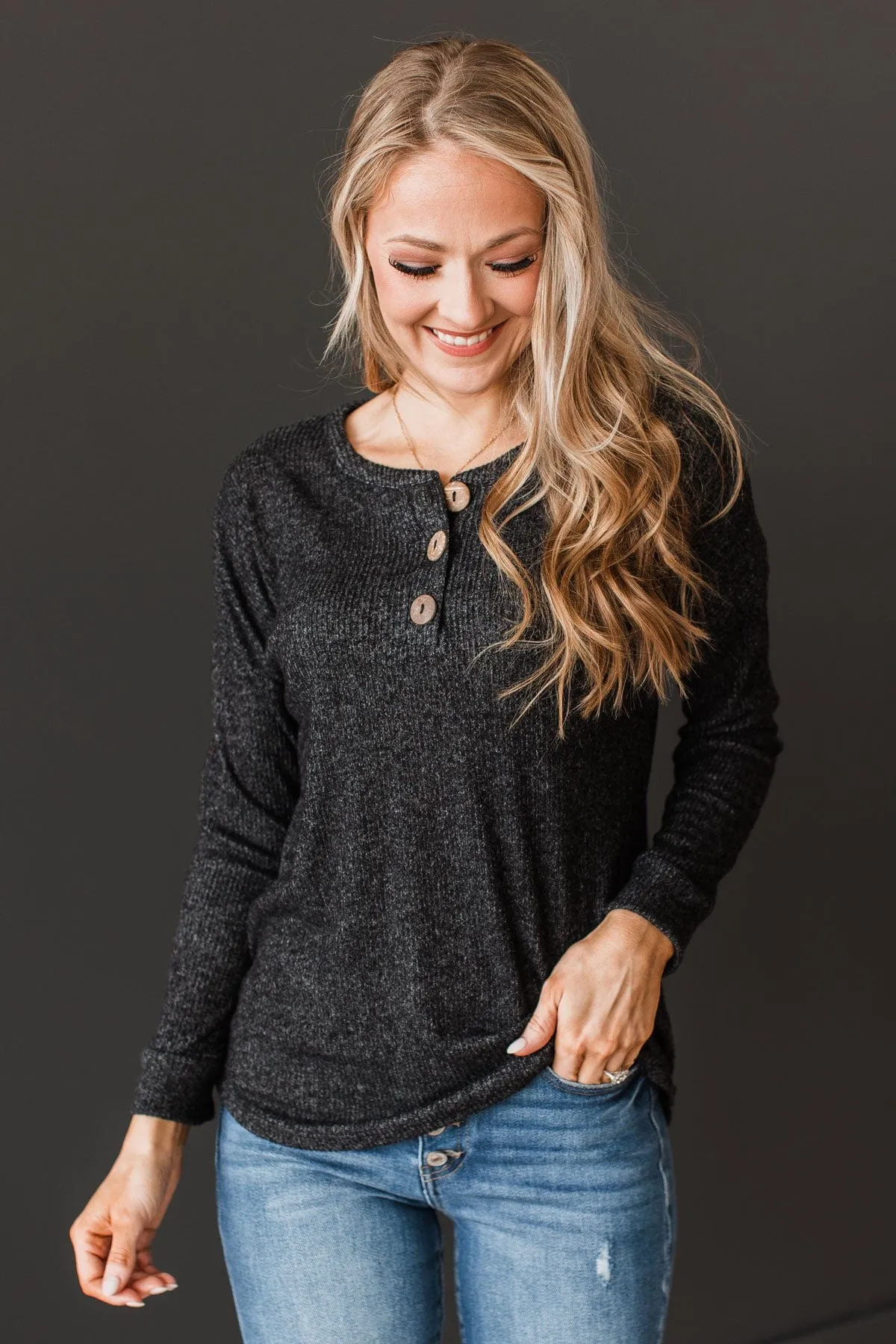 Seek Me Out Black Ribbed Knit Top