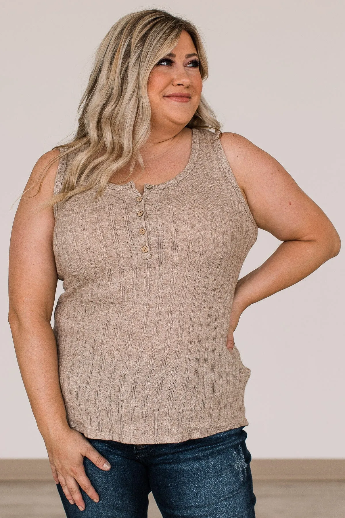 Seek Out Adventure Light Taupe Knit Tank Top