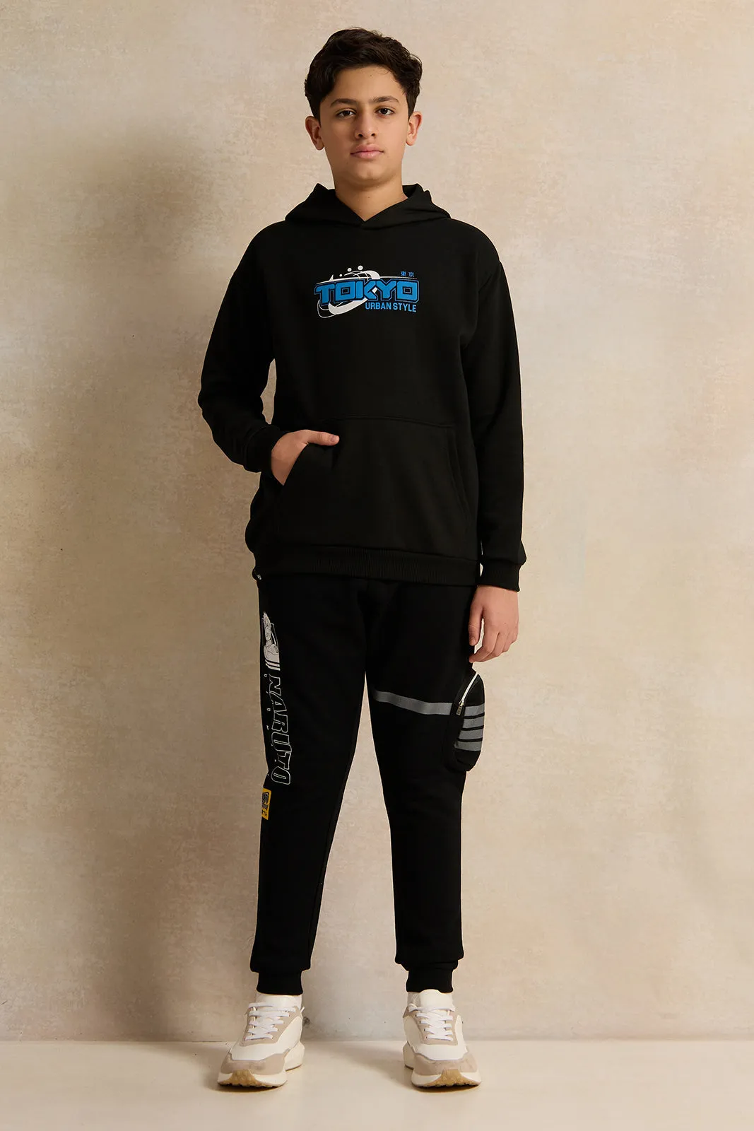 Senior Boys Black Kangaroo Pocket Oversize Sweatshirt