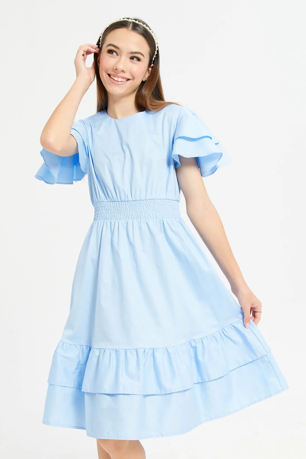 Senior Girls Blue Poplin Dress