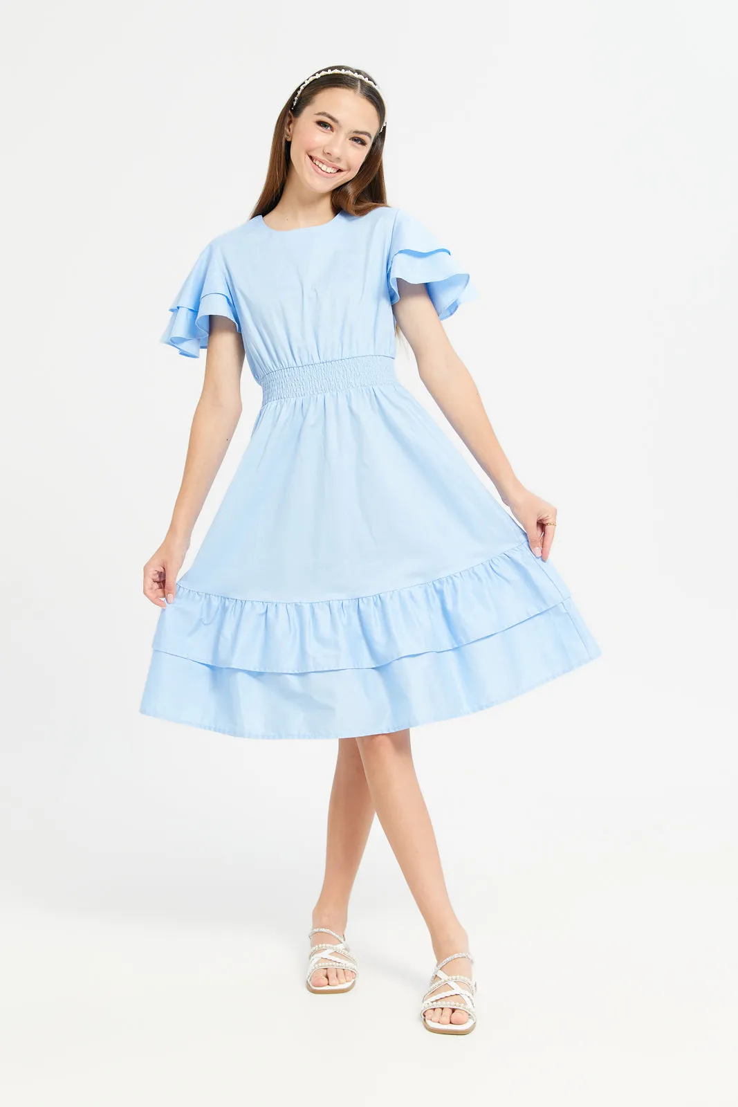 Senior Girls Blue Poplin Dress