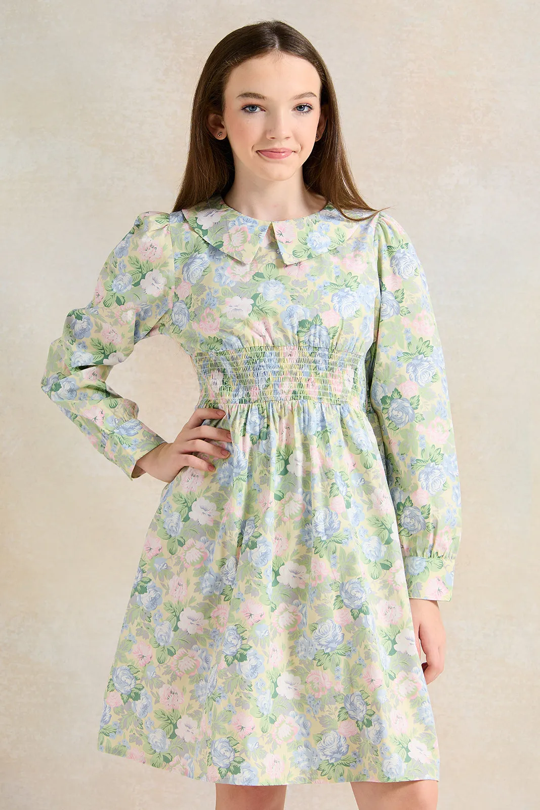 Senior Girls Green Floral Dress