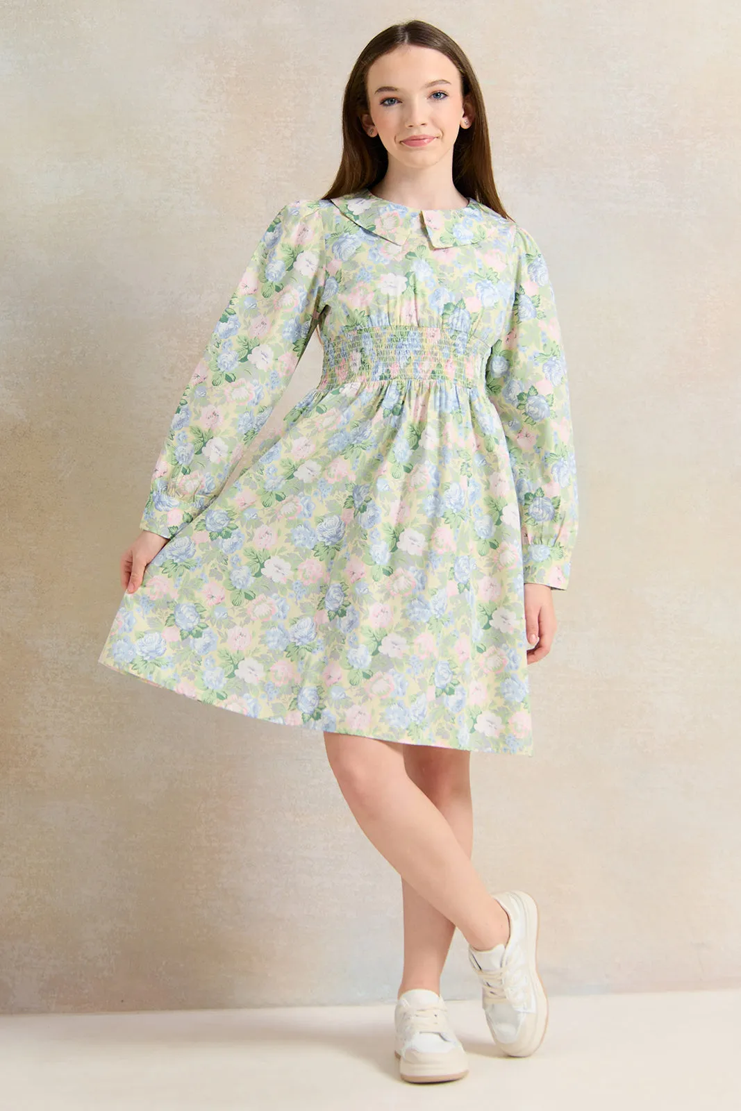 Senior Girls Green Floral Dress