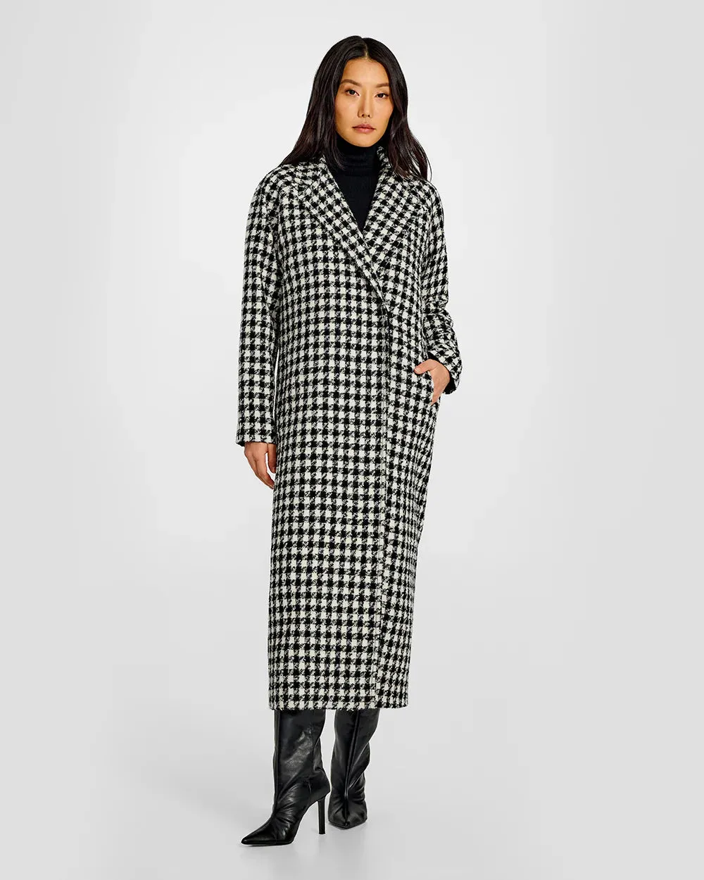 SENTALER Tweed Houndstooth Suri Alpaca Maxi Ragian Sleeve Coat - Sentaler coat