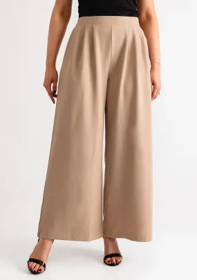 Serafina Collection Elasticated Wide Leg Trousers, Beige