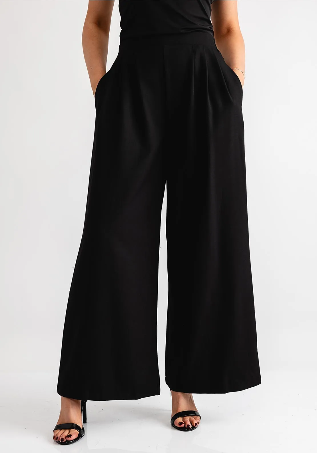 Serafina Collection Elasticated Wide Leg Trousers, Black