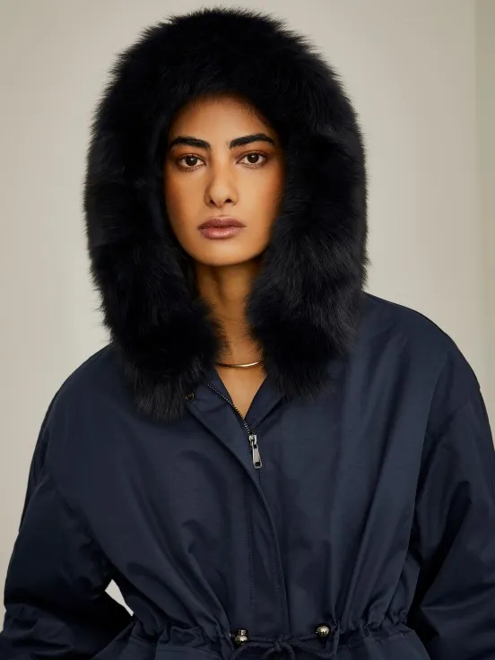 Fur hooded short parka