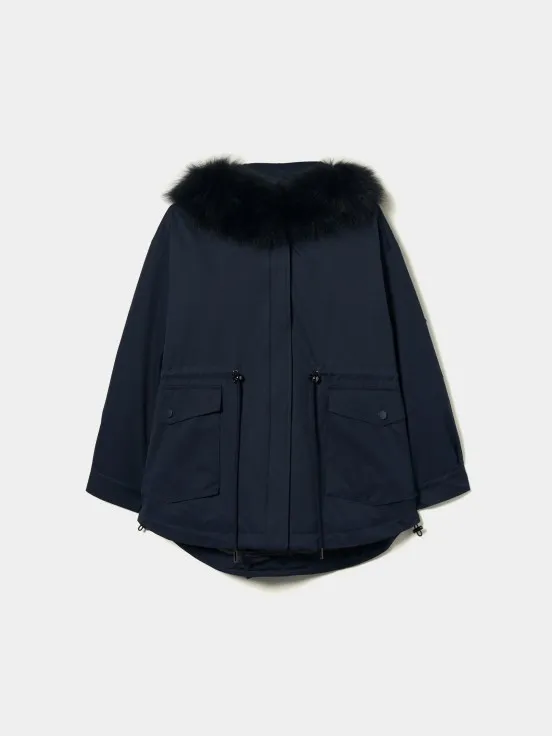 Fur hooded short parka