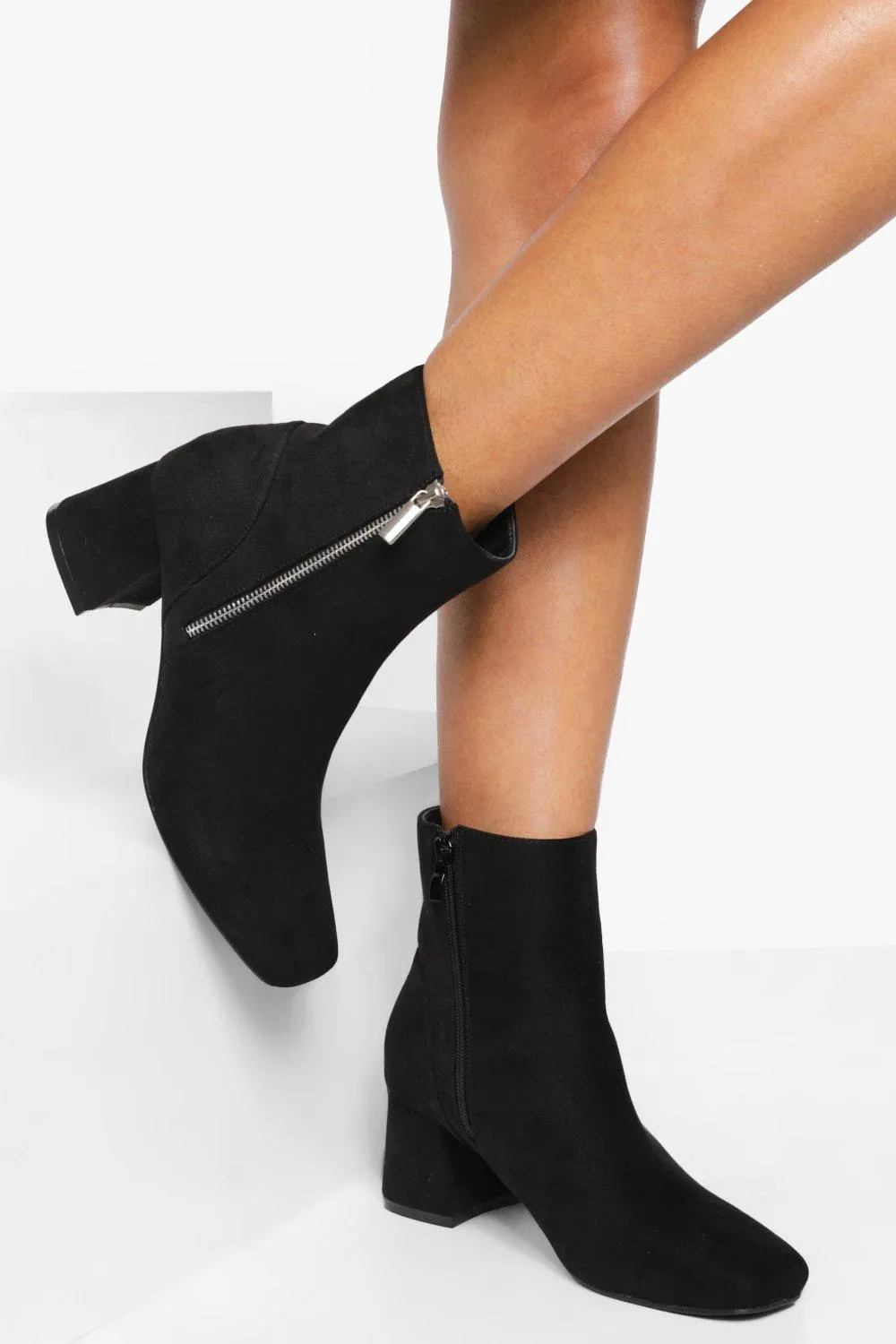 Side Zip Low Block Heel Boots