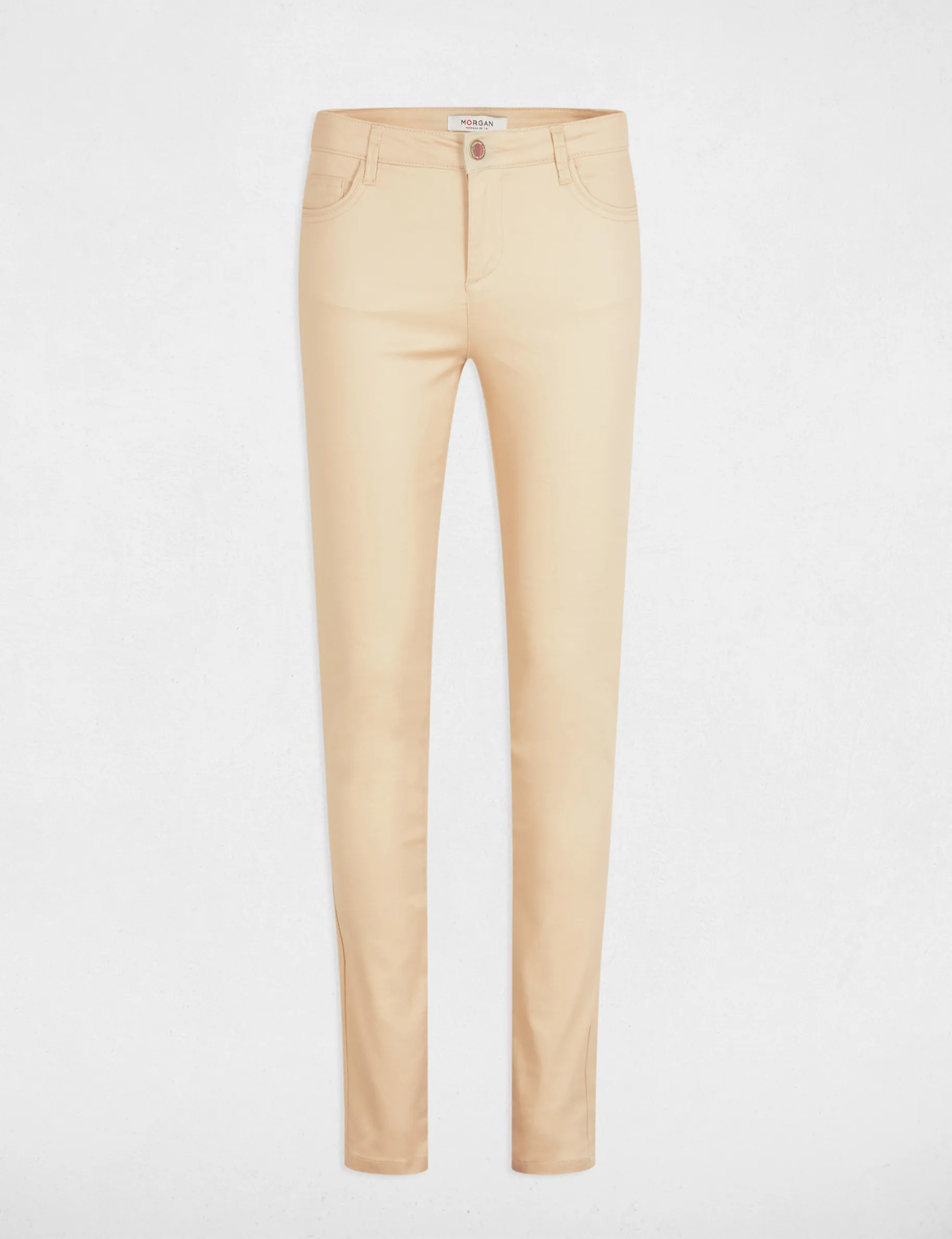 Skinny trousers wet effect beige women