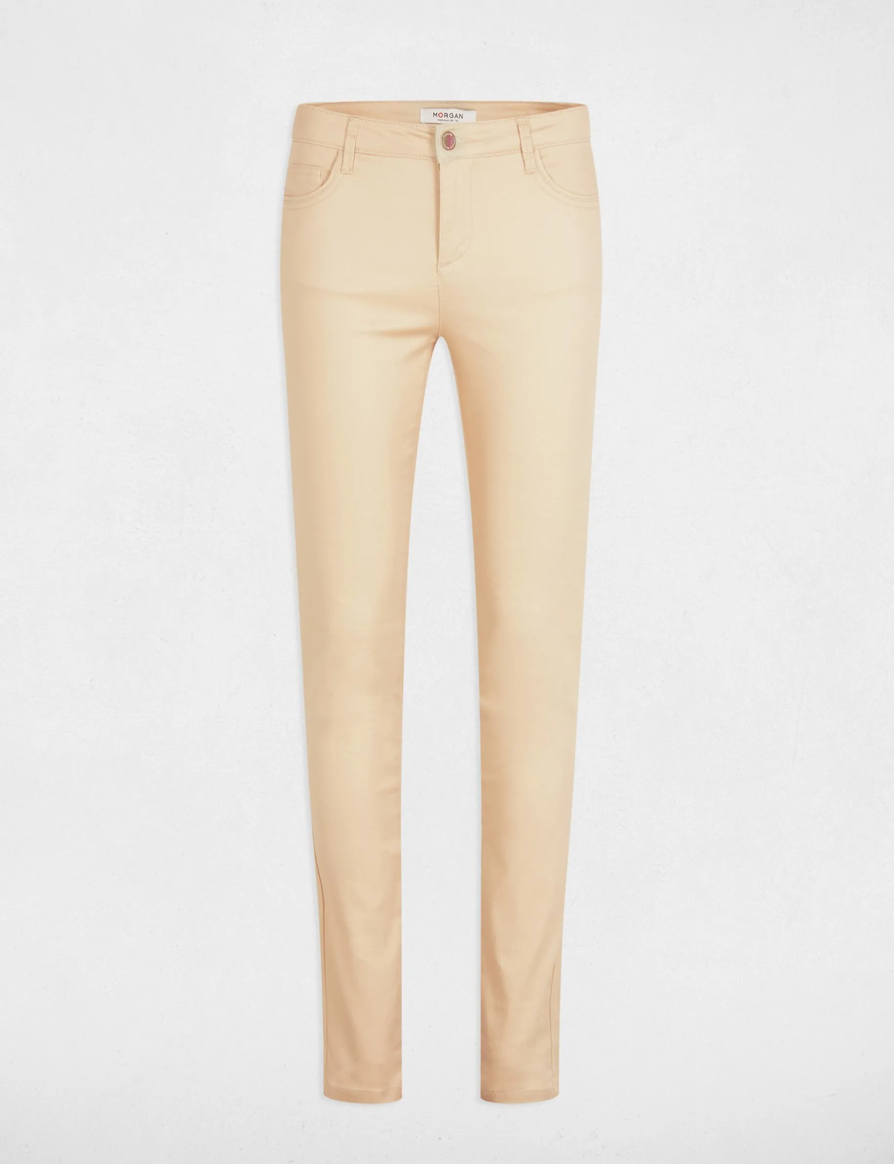 Skinny trousers wet effect beige women