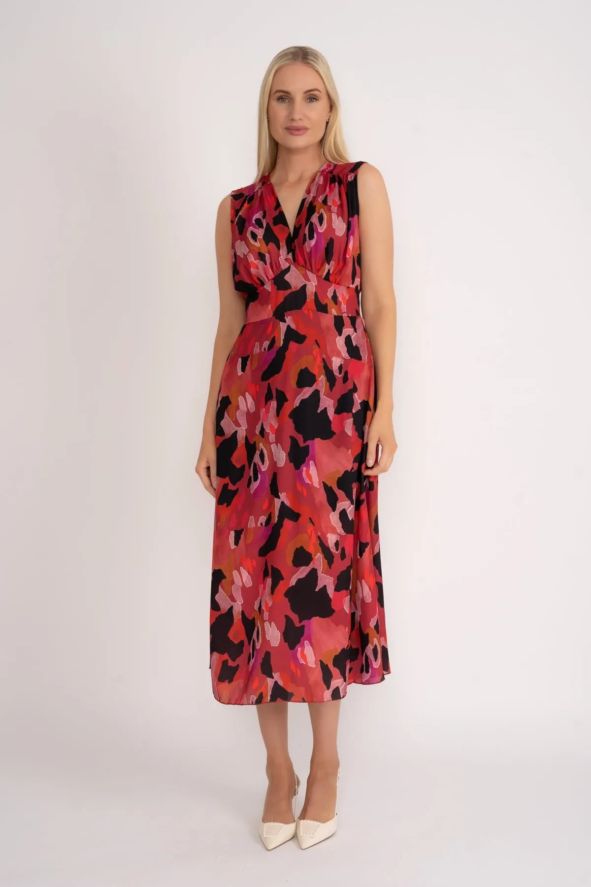 Sleeveless Cliodhna Midi Dress in Red Print