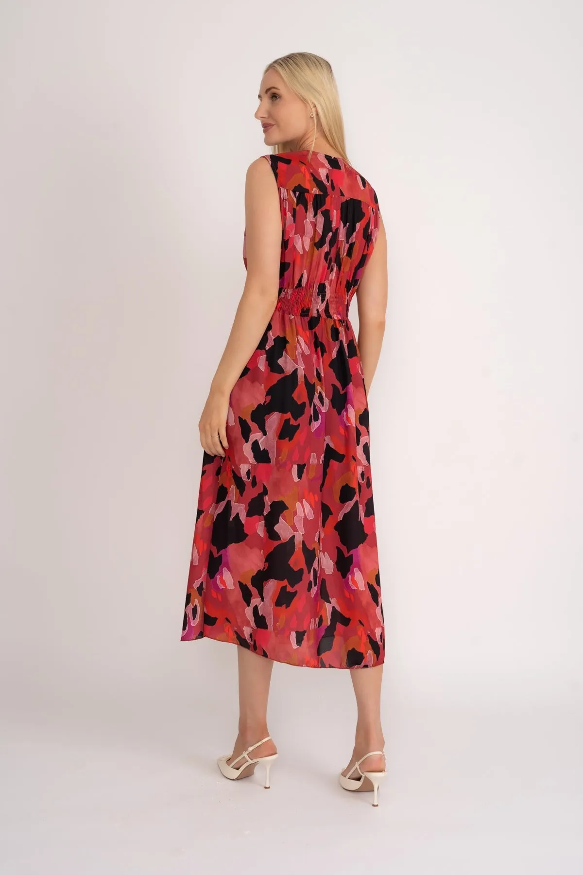 Sleeveless Cliodhna Midi Dress in Red Print