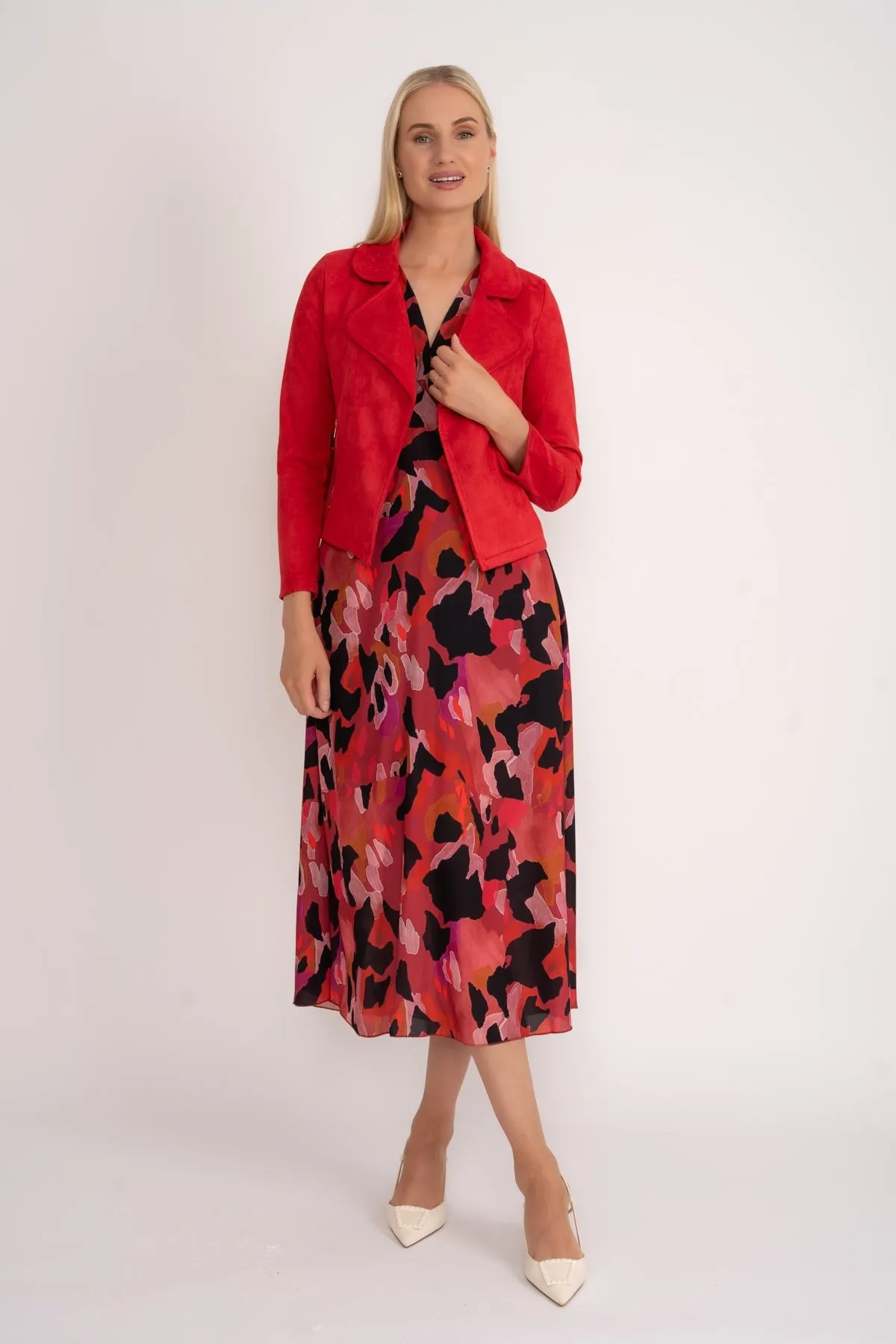 Sleeveless Cliodhna Midi Dress in Red Print